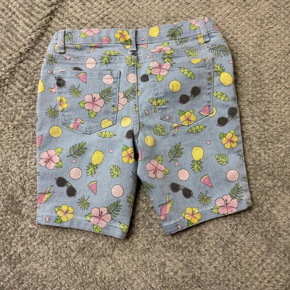 The Children's Place Skimmer Shorts Girls 6‎ Plus Blue Tropical Denim Hibiscus